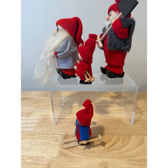 4 Ljungstroms Of Sweden Tomte Wooden Figure Winter Activities Ski Shovel Hike - Picture 2 of 13